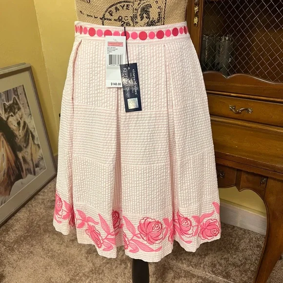 Vineyard Vines NWT Pink Seersucker Kentucky Derby Pleated Skirt. - Picture 5 of 13